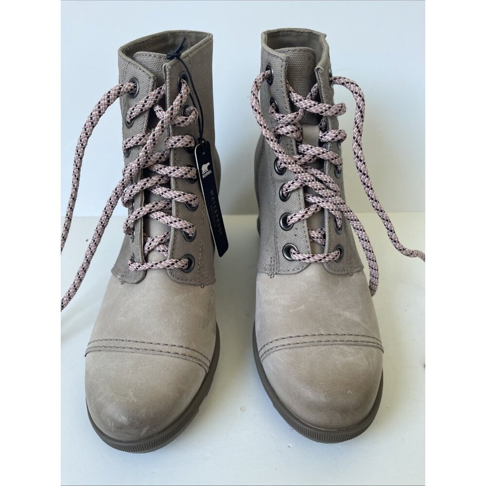 Sorel Joan of Artic Wedge II PDX Women’s 9.5 Taupe Canvas Leather Ankle Boot - Picture 7 of 14